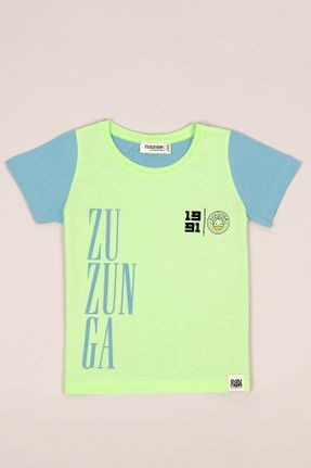 تی شرت سبز بچه گانه رگولار یقه گرد طراحی کد 243966297