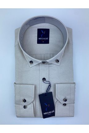 پیراهن بژ مردانه اسلیم فیت MEGALDİ - کد 267161163