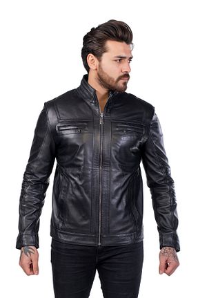 کاپشن مشکی مردانه اسلیم فیت BATU DERİ - کد 79247479