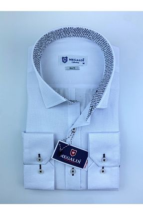 پیراهن سفید مردانه اسلیم فیت MEGALDİ - کد 266109316