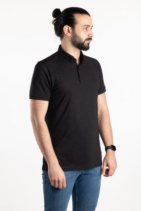 تی شرت مشکی مردانه اسلیم فیت یقه پولو پنبه (نخی) بیسیک کد 266900751