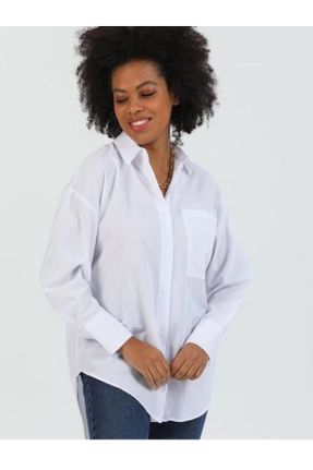 پیراهن سفید زنانه پنبه (نخی) یقه کتی Fitted کد 190728883