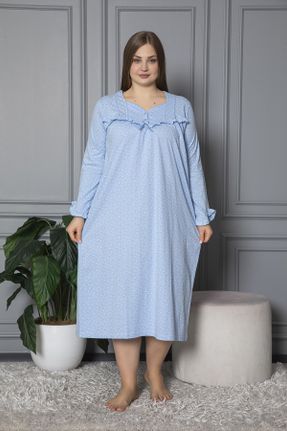 لباس شب سایز بزرگ آبی زنانه طرح گلدار پنبه (نخی) کد 267713626