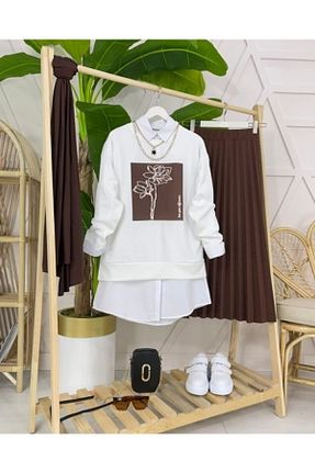 ست بالاتنه و پائین تنه سفید زنانه بافتنی HAKKE - کد 267552537