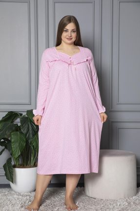 لباس شب سایز بزرگ صورتی زنانه طرح گلدار پنبه (نخی) کد 267707393