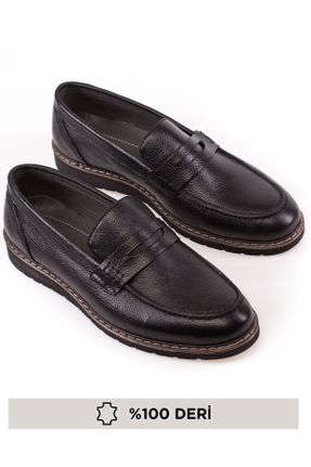 کفش لوفر مشکی مردانه چرم طبیعی کد 93709839