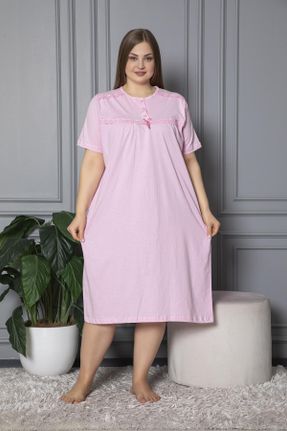 لباس شب سایز بزرگ صورتی زنانه طرح گلدار پنبه (نخی) کد 268575840