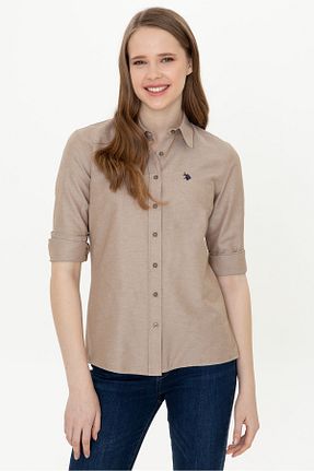 پیراهن قهوه ای زنانه یقه پیراهنی U.S. Polo Assn. - کد 268321808
