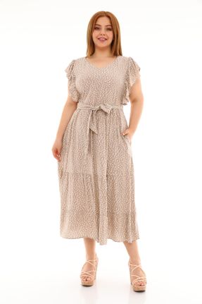 لباس بژ زنانه پنبه (نخی) سایز بزرگ بافتنی کد 106851851