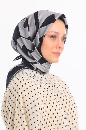 روسری سرمه ای طرح هندسی کد 211303371