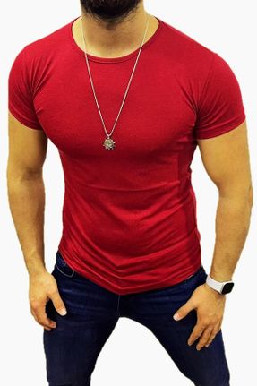 تی شرت زرشکی مردانه اسلیم فیت یقه گرد بیسیک کد 89058521