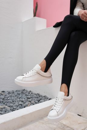 کفش اسنیکر سفید زنانه بند دار چرم طبیعی کد 269623270