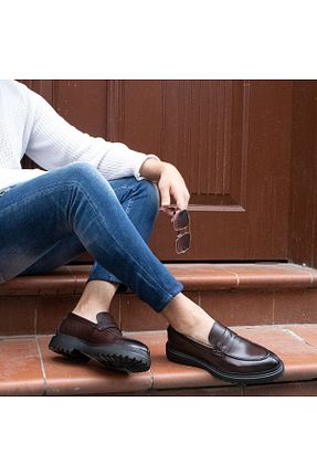 کفش کلاسیک قهوه ای مردانه چرم خالص İBAY - کد 225551084