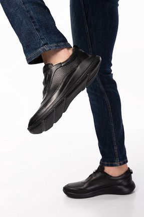 کفش اسنیکر مشکی مردانه چرم اصل depderi - کد 272086372