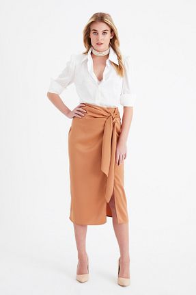 دامن قهوه ای زنانه ساتن Sateen - کد 270874053