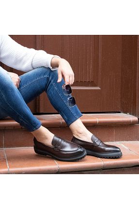 کفش کلاسیک قهوه ای مردانه چرم خالص İBAY - کد 225551084