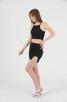 بلوز مشکی زنانه کراپ TİODES - کد 266925231