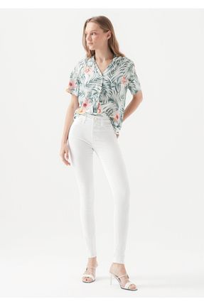 شلوار جین سفید زنانه پاچه تنگ فاق بلند استاندارد کد 271311339