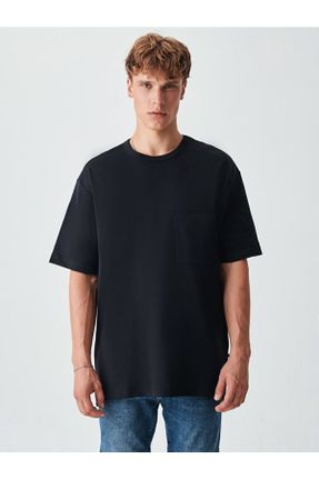 تی شرت مشکی مردانه اورسایز یقه گرد تکی کد 272175239