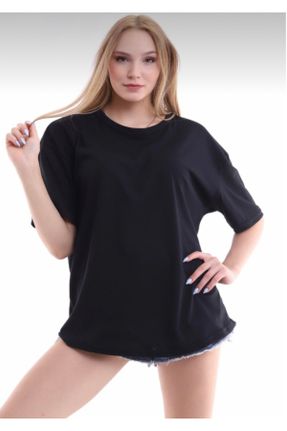 تی شرت مشکی زنانه اورسایز یقه گرد پنبه (نخی) کد 272698217