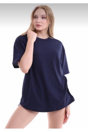 تی شرت سرمه ای زنانه اورسایز یقه گرد پنبه (نخی) کد 272702833
