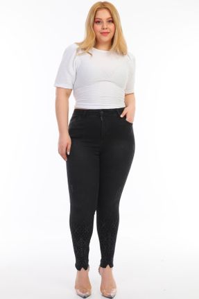شلوار جین سایز بزرگ طوسی زنانه پاچه تنگ فاق بلند بلند کد 274025114