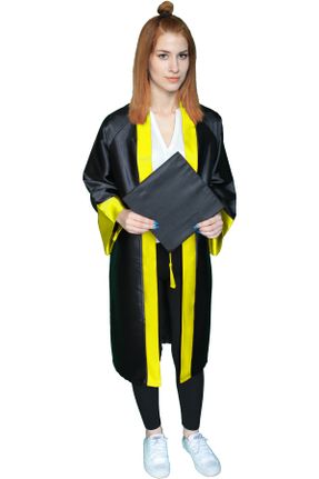 لباس مجلسی زرد زنانه آستین راگلان ساتن یقه شالی کد 273366521
