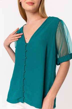 پیراهن سبز زنانه بافت یقه هفت لش کد 273949755