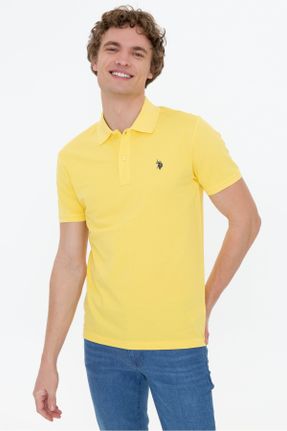 تی شرت زرد مردانه اسلیم فیت یقه پولو تکی کد 273846790