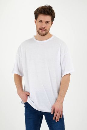 تی شرت سفید زنانه اورسایز یقه گرد کد 274523000