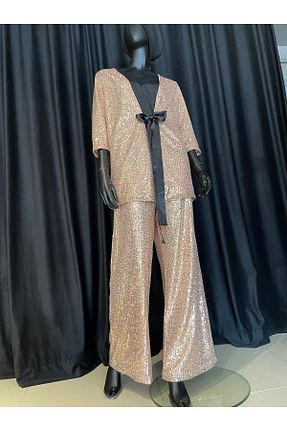 ست لباس مجلسی سایز بزرگ متالیک زنانه آستین بلند Hürrem Aldinç - کد 274389974