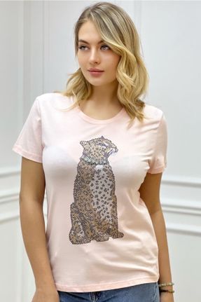 تی شرت صورتی زنانه رگولار پنبه - پلی استر کد 276878343