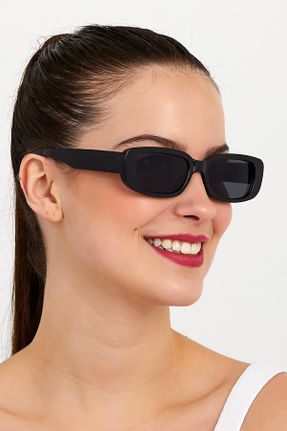 عینک آفتابی مشکی زنانه 50 UV400 استخوان مات مستطیل کد 176267009