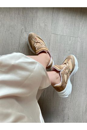 کفش اسنیکر بژ زنانه بند دار MİLARNU - کد 51318936