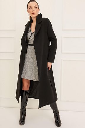 پالتو پشمی مشکی زنانه گشاد Pitti - کد 3786294
