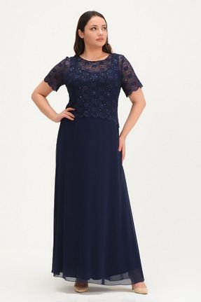 لباس مجلسی سایز بزرگ سرمه ای زنانه یقه دوچرخه Oktay - کد 278108555