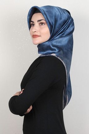 روسری آبی کرپ ساتن ابریشم Aker - کد 109661030