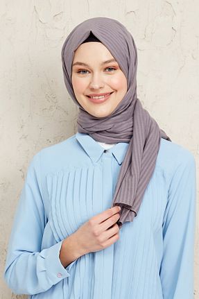 شال طوسی زنانه پنبه ای Helya - کد 278157548