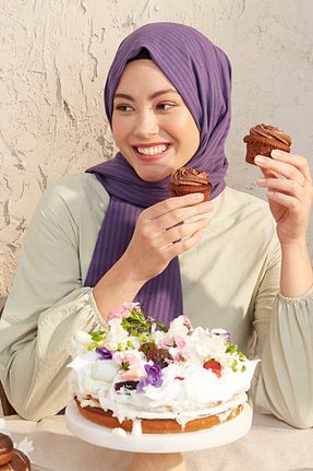 شال بنفش زنانه پنبه ای Helya - کد 278448722
