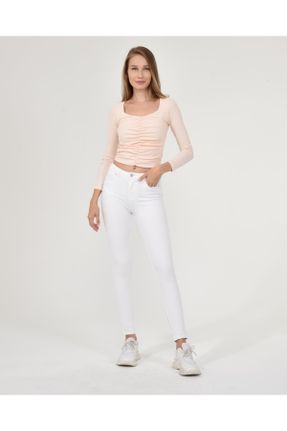 شلوار جین سفید زنانه فاق بلند کد 279324337