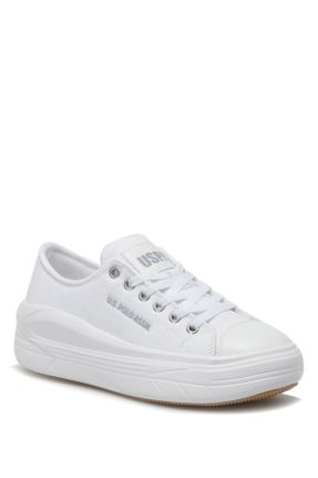 کفش اسنیکر سفید زنانه بند دار چرم مصنوعی کد 279203011