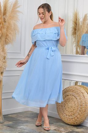 لباس سایز بزرگ بژ زنانه شیفون Neşeli Butik - کد 280707956