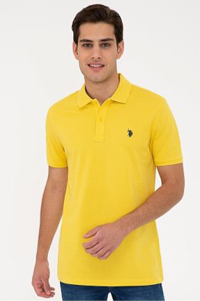 تی شرت زرد مردانه اسلیم فیت یقه پولو تکی بیسیک کد 280730366
