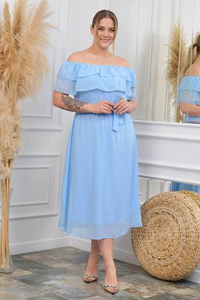 لباس سایز بزرگ بژ زنانه شیفون Neşeli Butik - کد 280707956