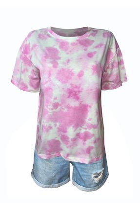 تی شرت صورتی زنانه رگولار یقه گرد پنبه (نخی) تکی بیسیک کد 280790061