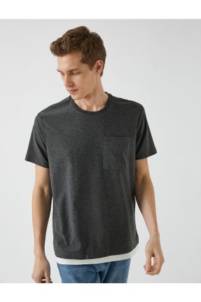 تی شرت طوسی مردانه رگولار یقه گرد پلی استر تکی بیسیک کد 280538813