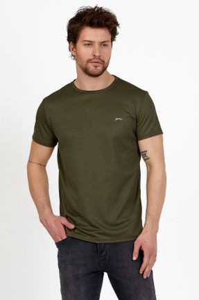 تی شرت خاکی مردانه پلی استر یقه گرد رگولار تکی کد 283323281