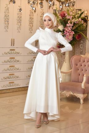 لباس مجلسی سفید زنانه یقه گرد ساتن کد 283670344
