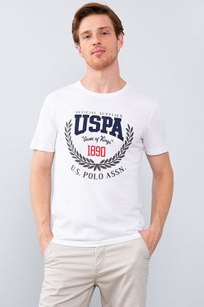تیشرت سفید مردانه یقه دوچرخه U.S. Polo Assn. - کد 40600080