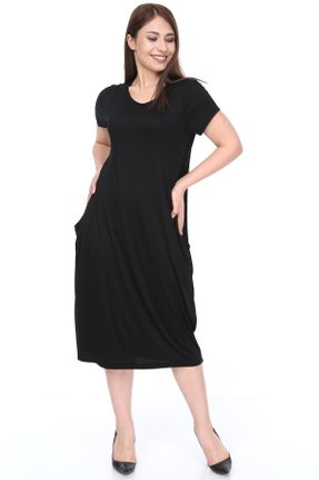 لباس مشکی زنانه بافت ویسکون رگولار آستین-کوتاه کد 40770109